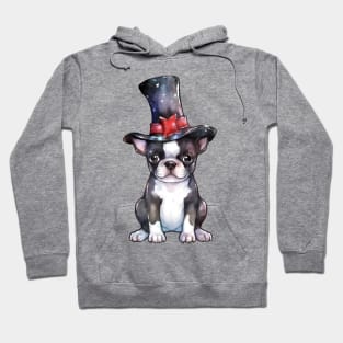 Watercolor Boston Terrier Dog in Magic Hat Hoodie